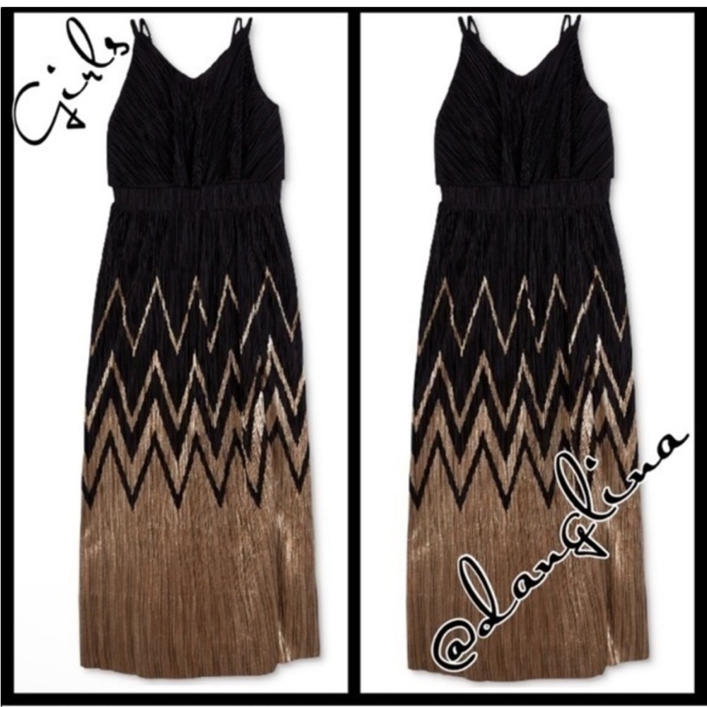 Stunning girls black and gold pleated dress